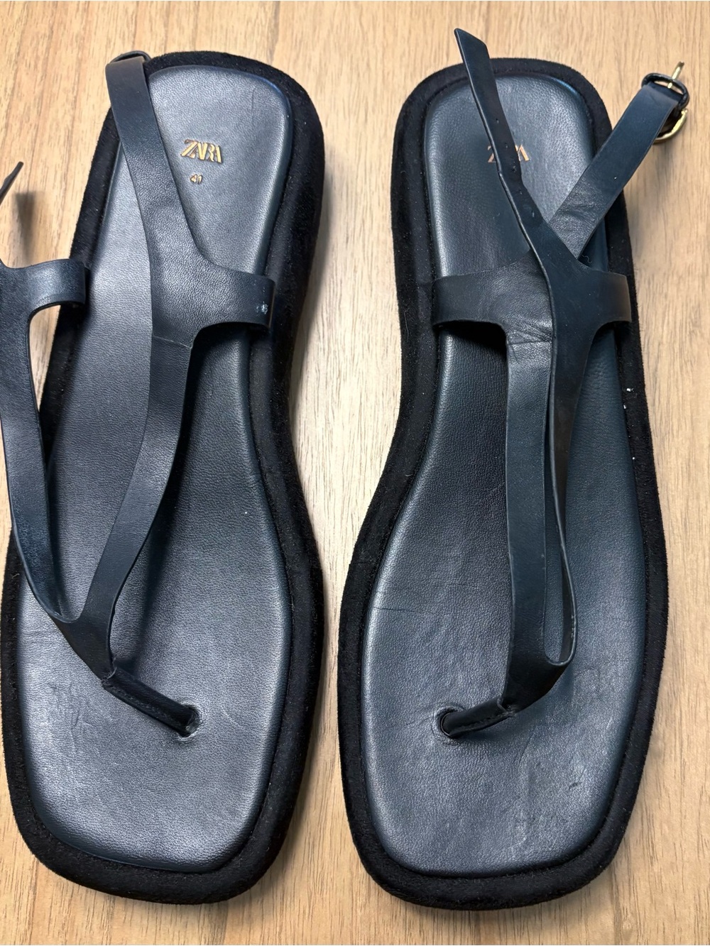 Zara Flatform leather sandals Black Women size 41 - Picture 3 of 3